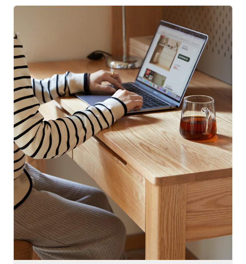 Oak Solid Wood Desk Bookshelf Integrated Simple Writing Desk