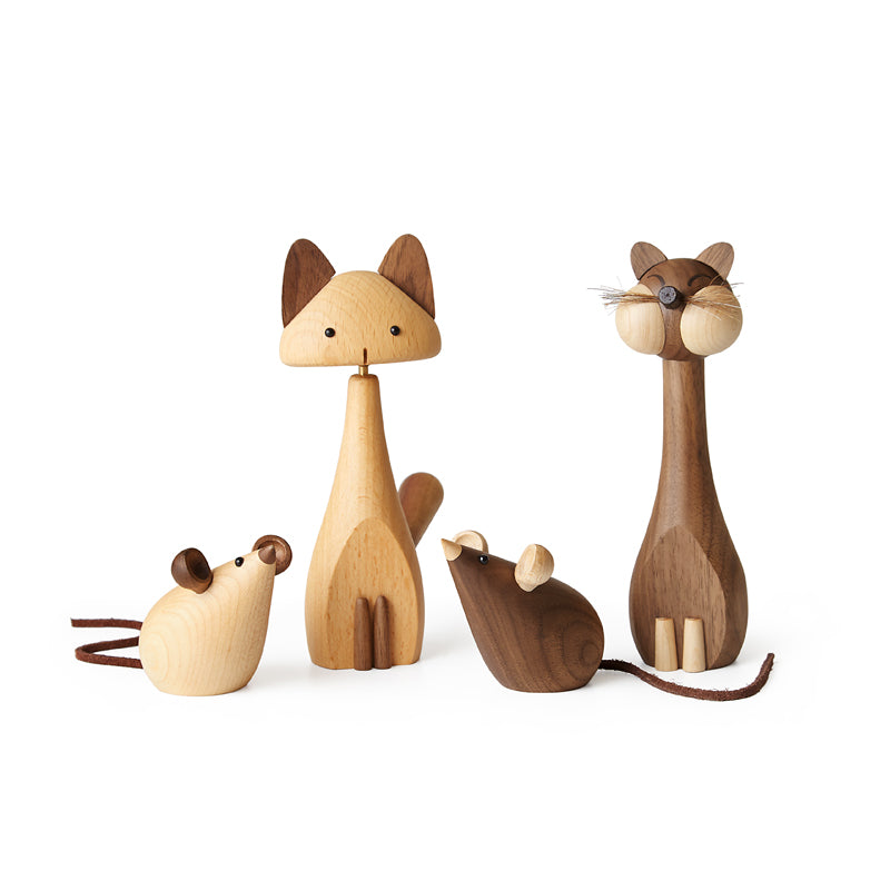 Beech Solid Wood Nordic Desktop Decoration Cat and Mouse