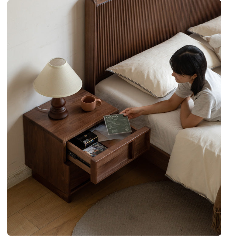 Black Walnut Solid Wood Storage Bedside Nightstand ,