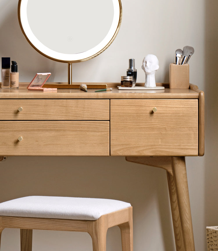 Ash wood dressing table LED makeup mirror"
