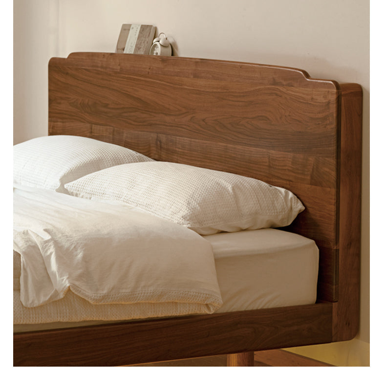 Black Walnut Solid Wood Big Bed with Light