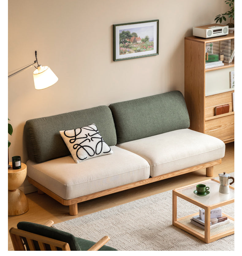 Oak Solid Wood Sofa Imitation Cotton and Linen