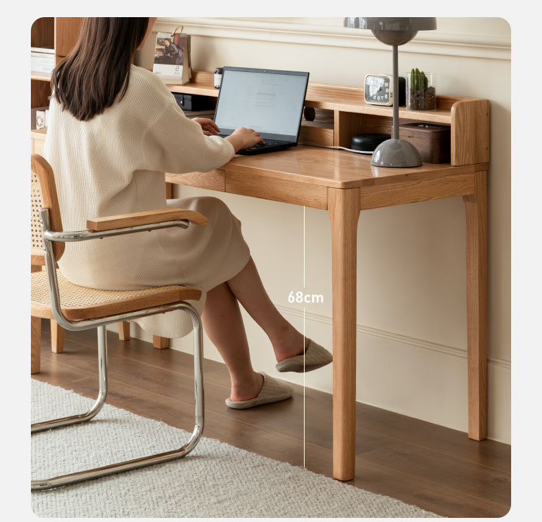 Oak solid wood office desk with shelf"