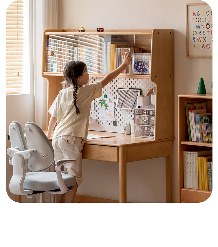 Beech, Oak Solid Wood Study Desk with Shelf