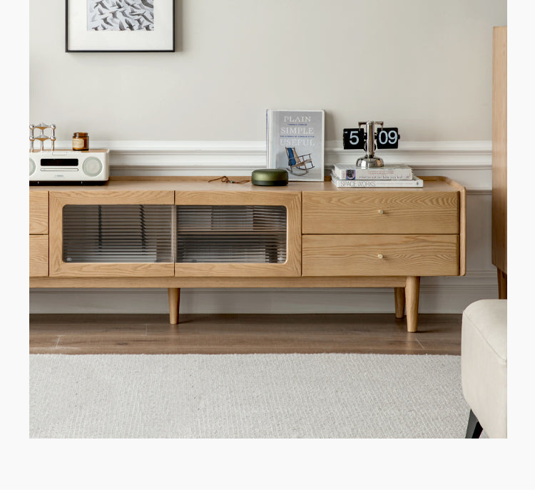 Ash Solid Wood Nordic White Wax TV Cabinet