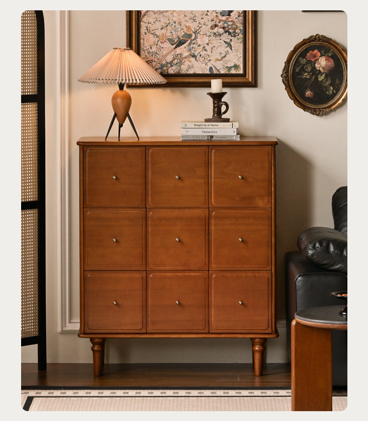 Poplar Solid Wood Cabinet French Retro Nine Drawers Cabinet