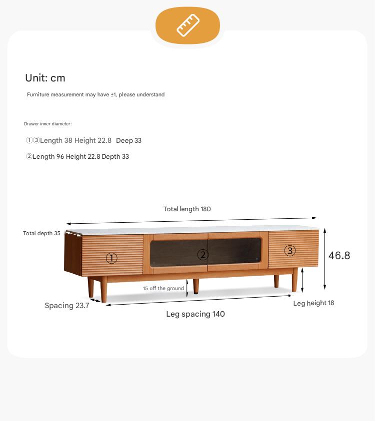 Pine Solid Wood Modern Rock Floor TV Cabinet