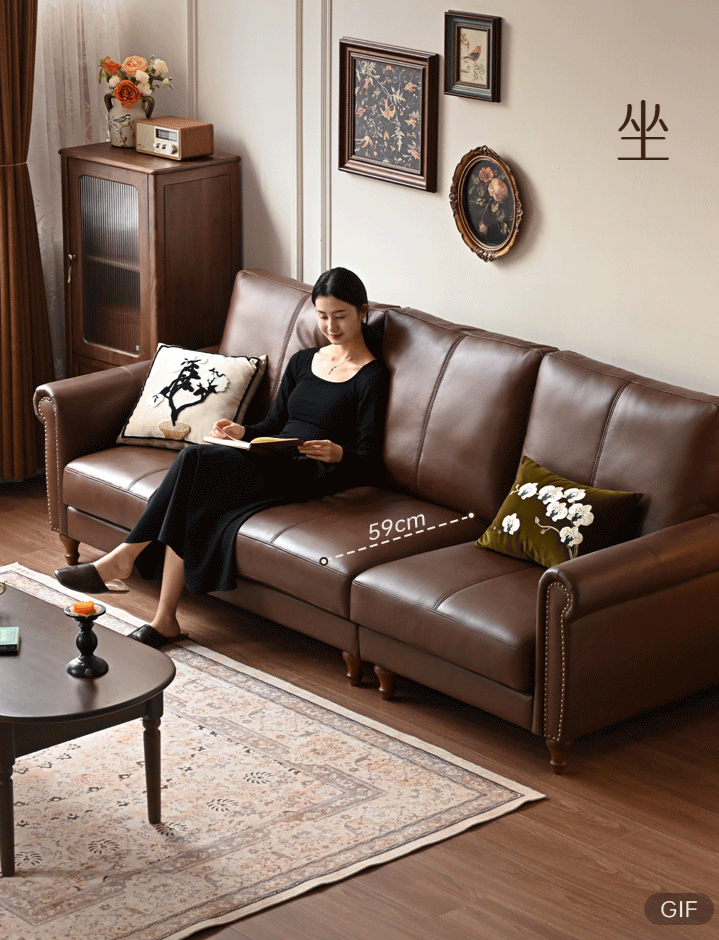 Genuine Leather Sofa Living Room American Retro Sofa