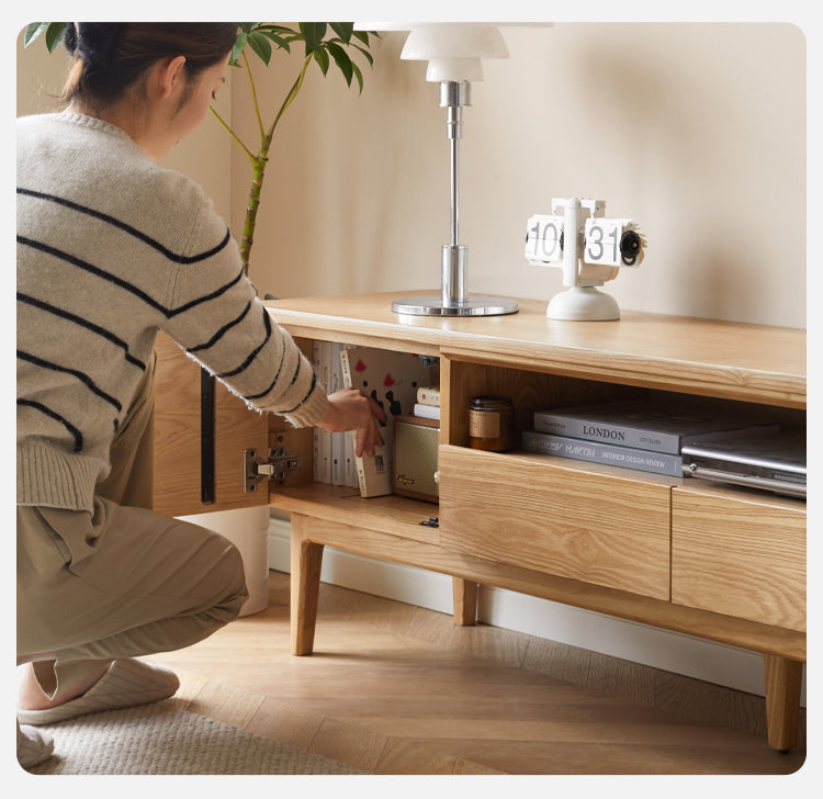 Ash Solid Wood High Foot TV Cabinet