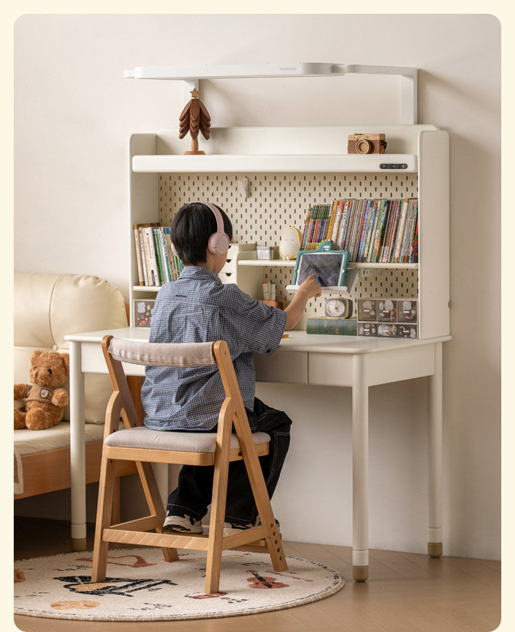 Solid Rubberwood Kids Elevated Learning Cream Drawer Table