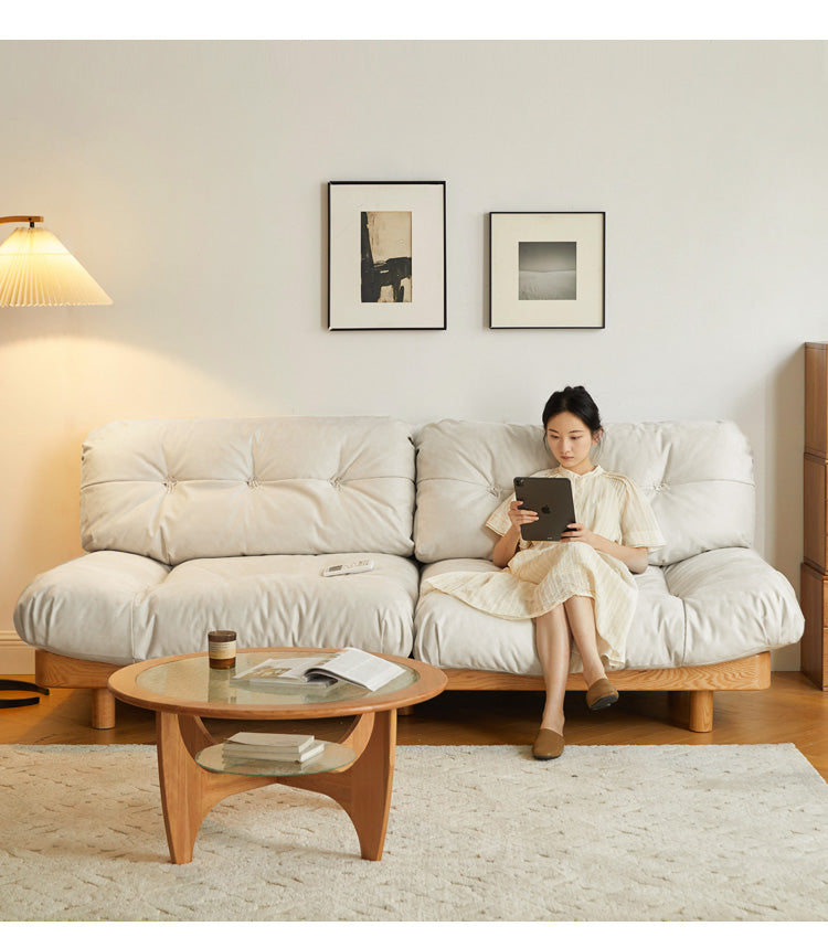 Oak Solid Wood Modern Nordic Suede Cloud Sofa