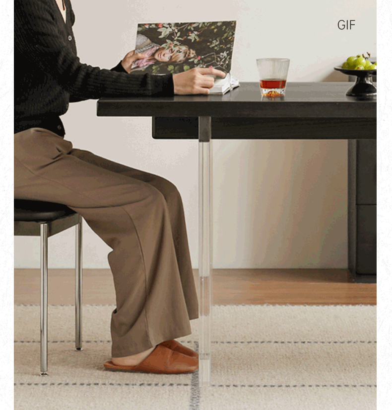 Ash Solid Wood Suspended wabi-sabi style black Dining Table