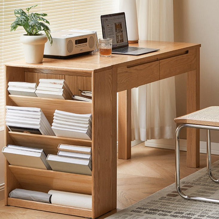 Solid wood table side small bookshelf book rack shelf against the wall ...