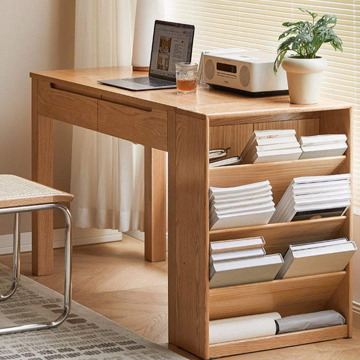 Oak solid wood small book rack against the wall