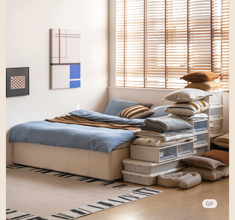 Eco-Cloud Leather Box Platform Bed, Headboard-Free Bed