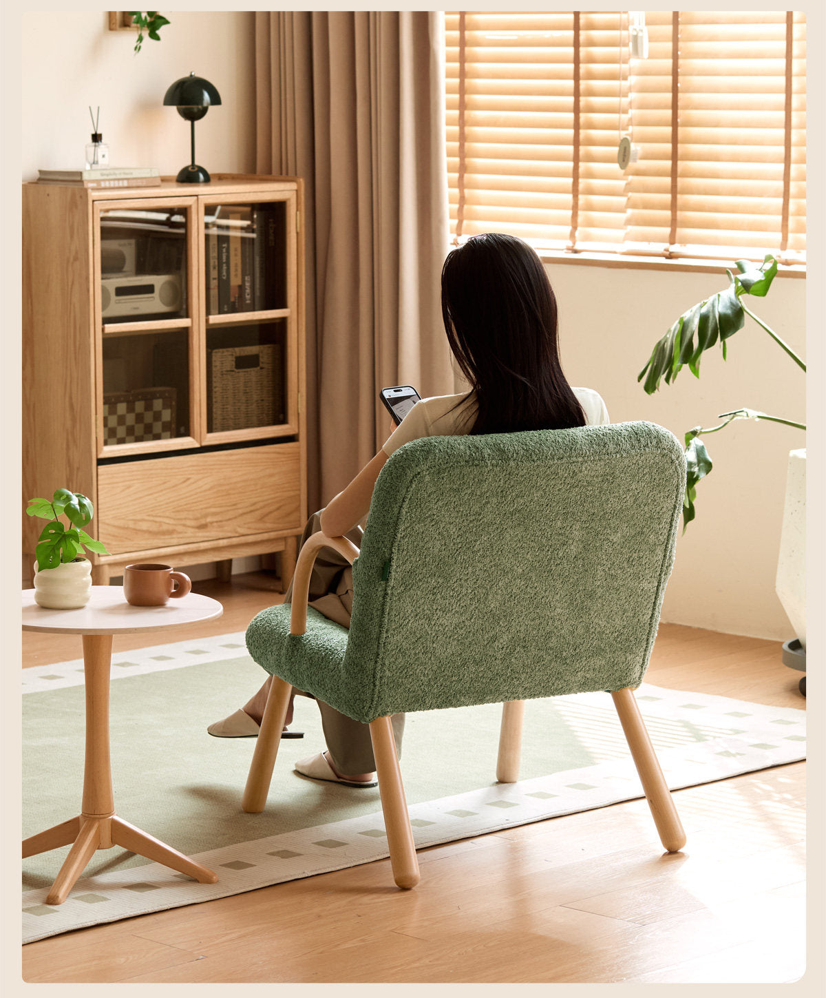 Beech Solid Wood Modern Soft Bouclé Accent Chair