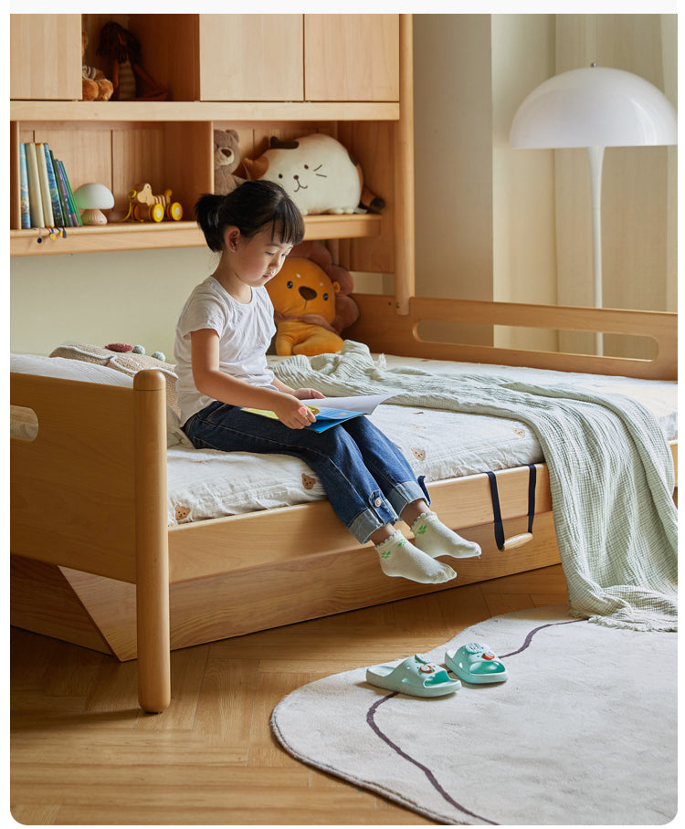 Oak Solid Wood Kids Storage Bed with Built-In Bookcase Headboard and Lift Storage
