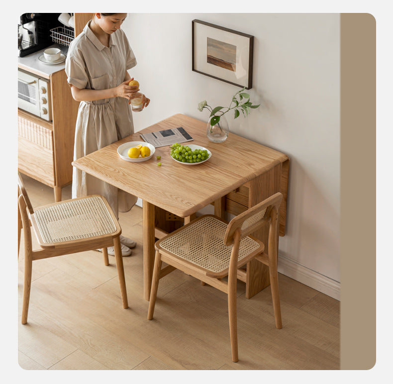 Oak solid wood folding table, retractable dining table