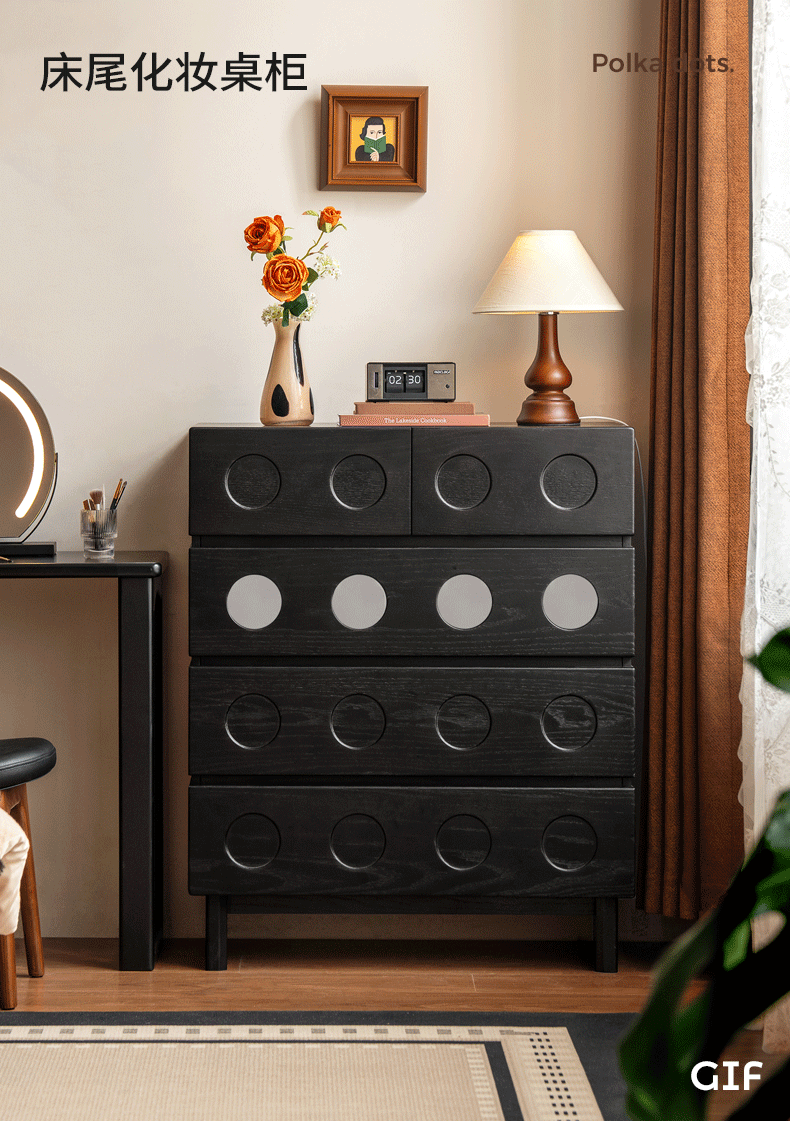 Oak Solid Wood Vintage Style Five-Drawer Chest