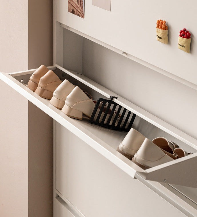Metal ultra-thin shoe cabinet white modern -
