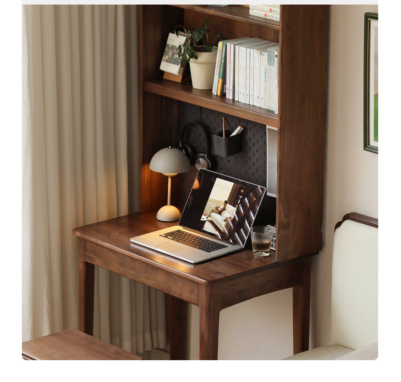 Black Walnut Solid Wood Desk Bookshelf