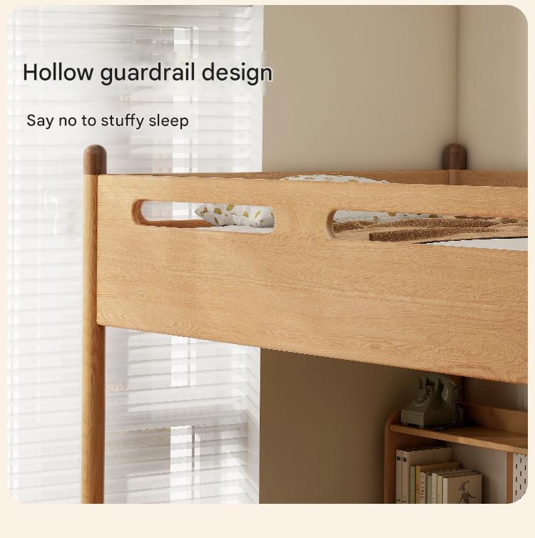Oak solid wood Loft bed with cabinet