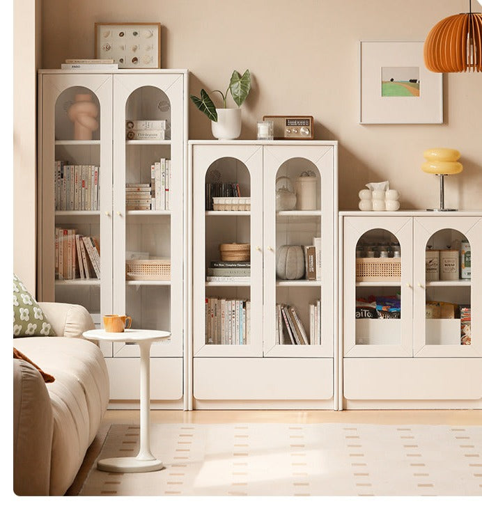 Ash solid wood bookcase with door bookshelf French cream style"-