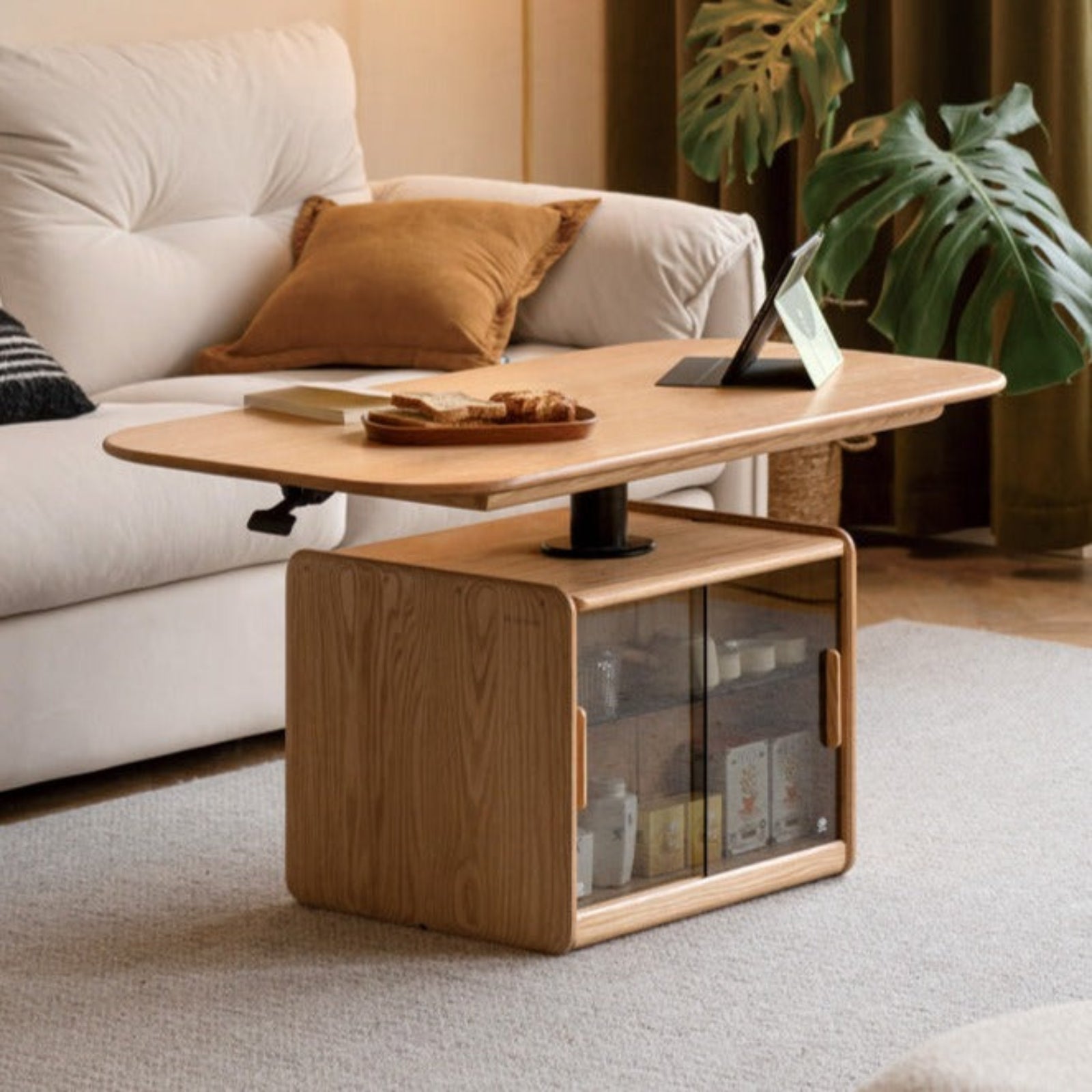 Oak Solid Wood Elevating Folding Storage Lifting Coffee Table
