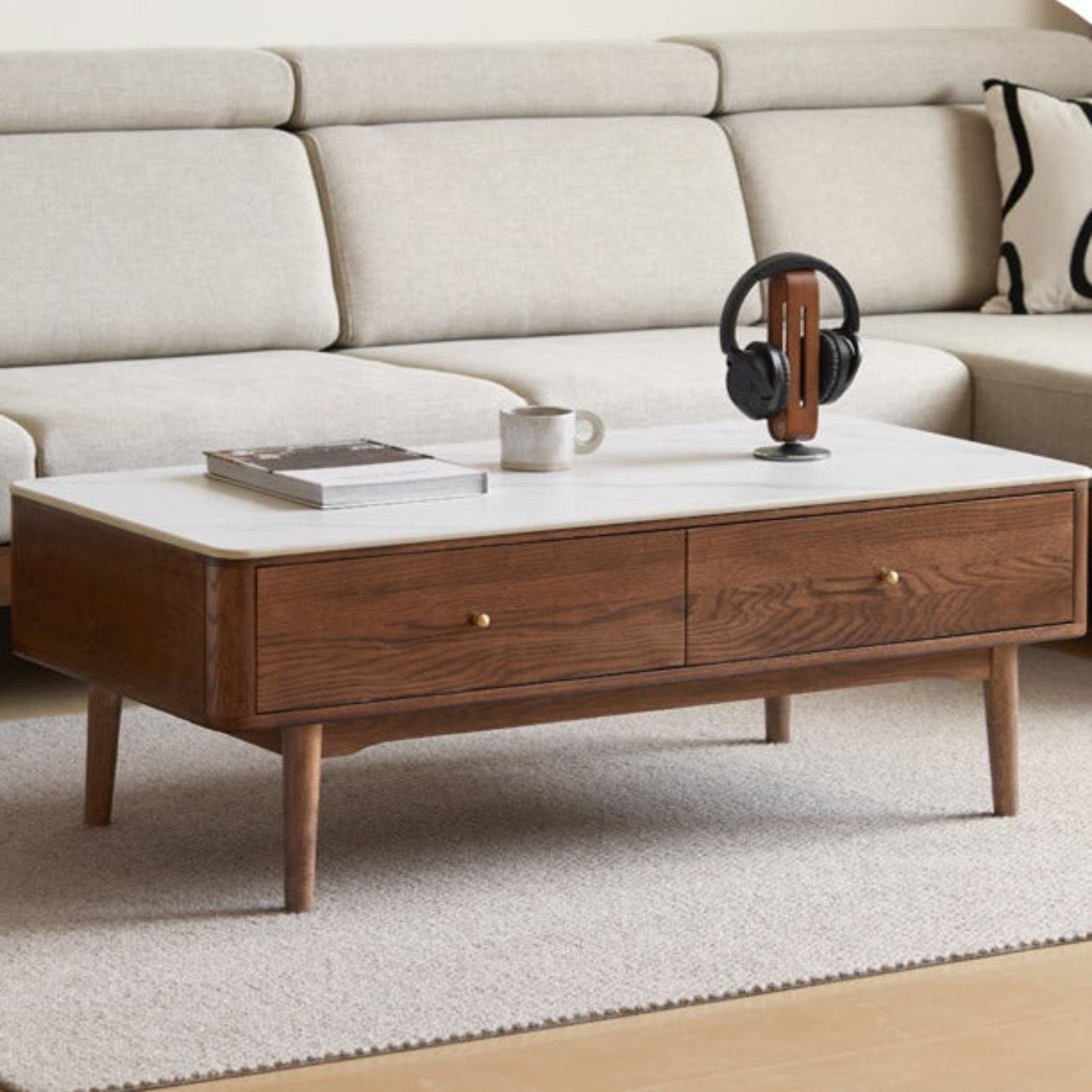 Oak Solid Wood Modern Rock Plate Coffee Table