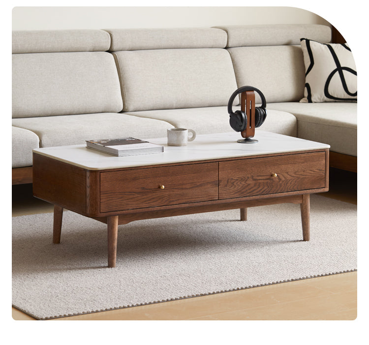 Oak Solid Wood Modern Rock Plate Coffee Table