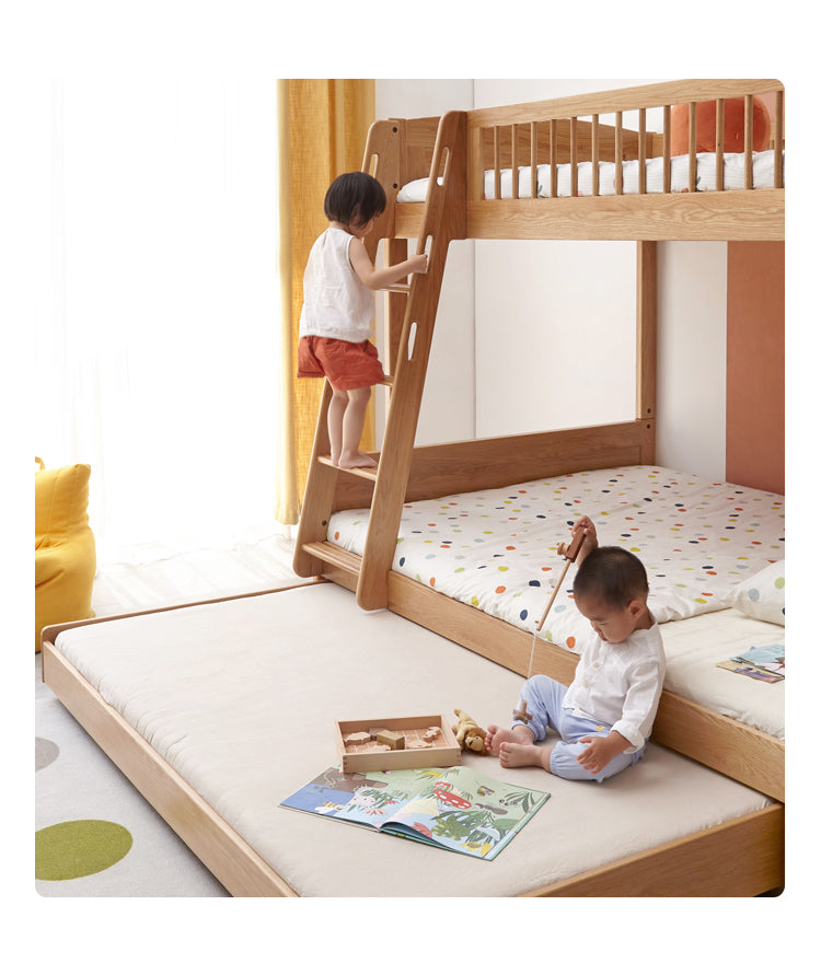 Oak solid wood floor bed with pulley toddler bed")
