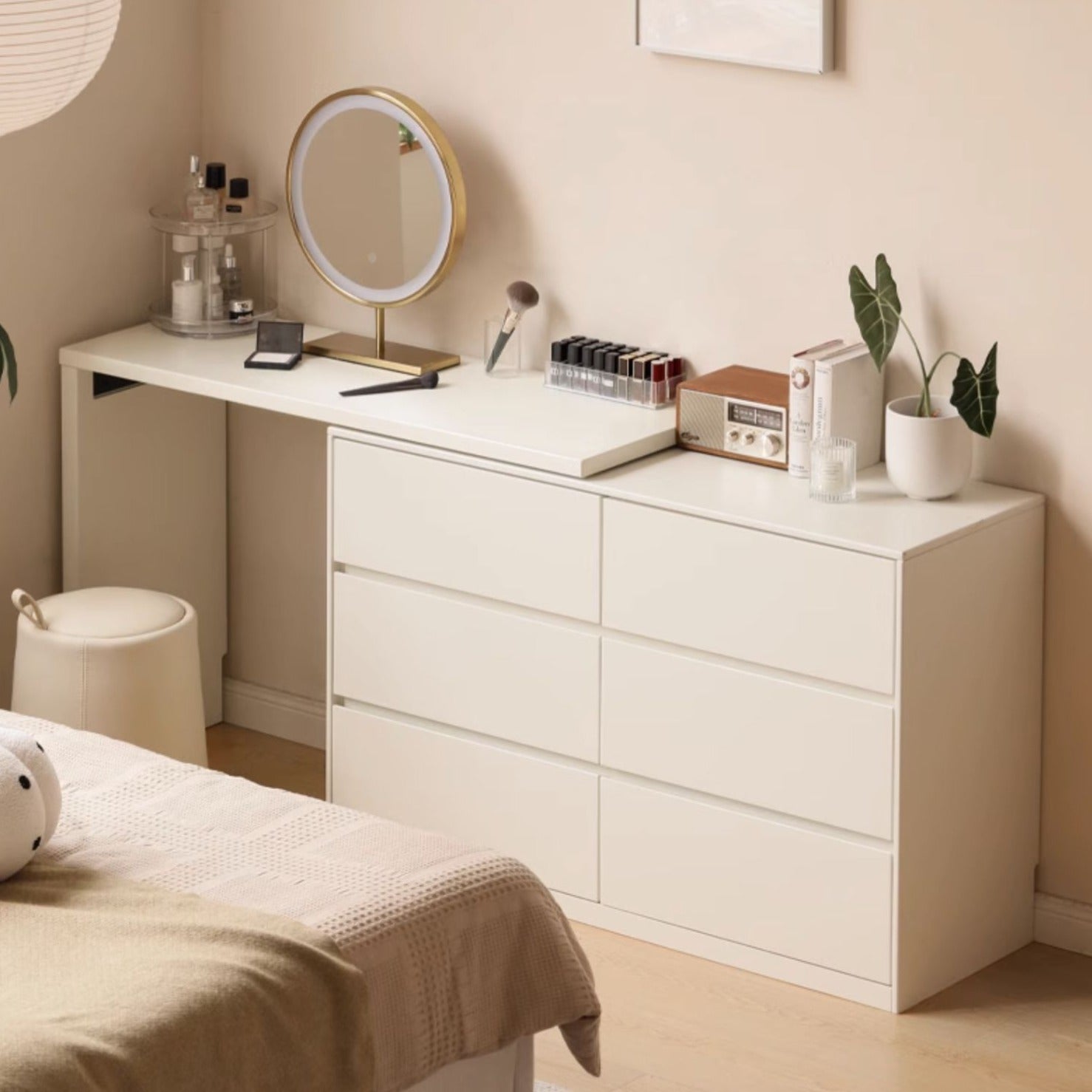 Poplar solid wood light luxury L-shaped corner dressing table: