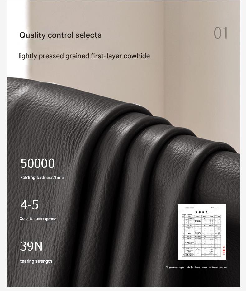 Leather Italian Light Luxury Black Straight Line Sofa