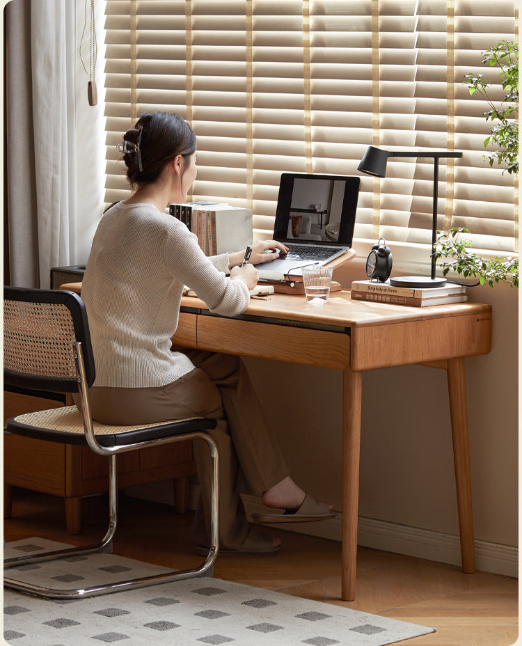 Cherry Solid Wood Retro Retractable Computer Desk