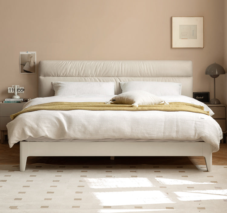 Poplar Solid Wood Technology Fabric Bed Cream Style<