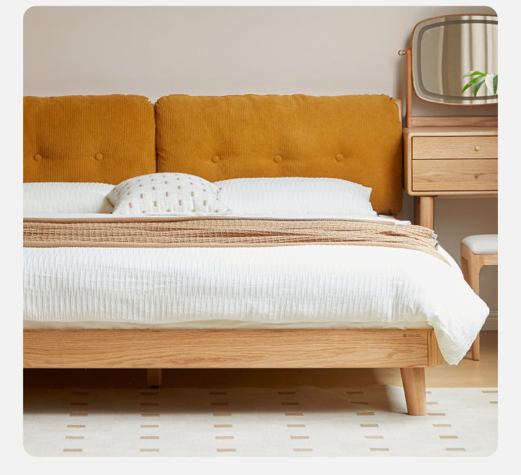 Oak solid wood Cream style Soft bed<