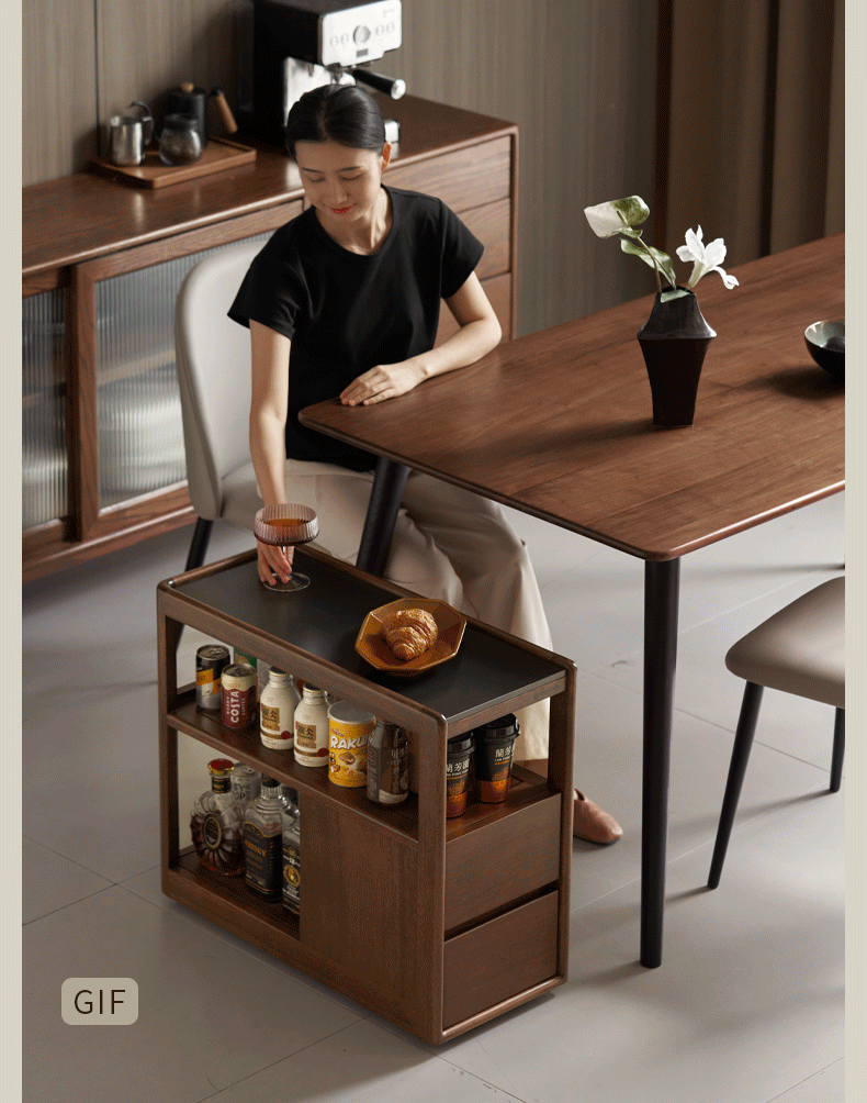 Sandalwood Solid Wood Italian Style Light Luxury Rock Board Side Table