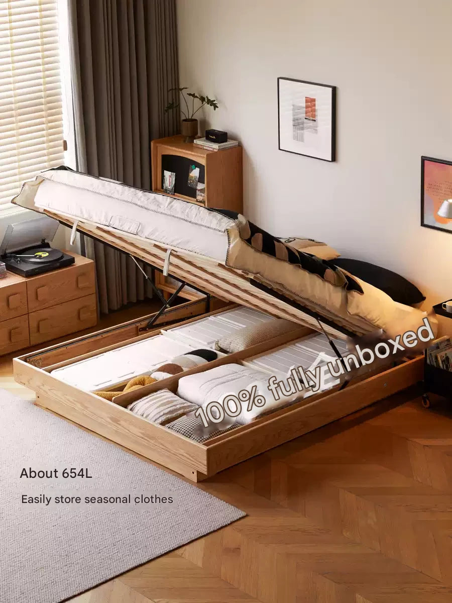 Oak solid wood platform bed, headboard-free bed suspension bed