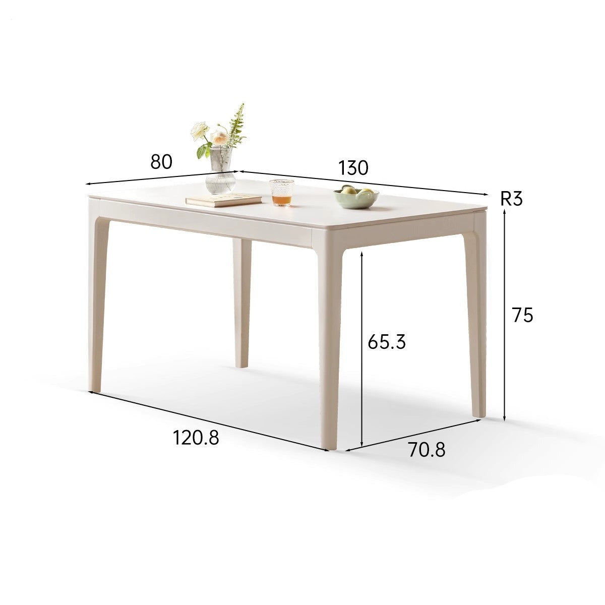 Birch Solid Wood Rock Plate Dining Table White Cream