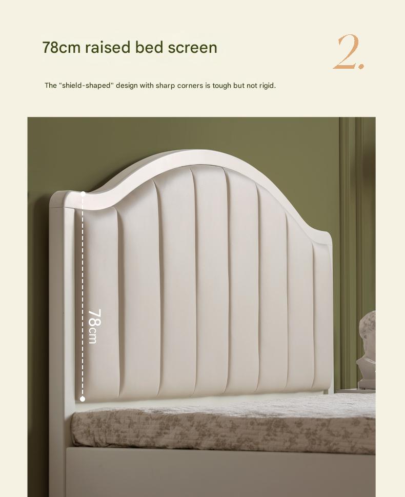 Rubber Solid Wood Arched Channel-Tufted Upholstered Storage Bed, Cream