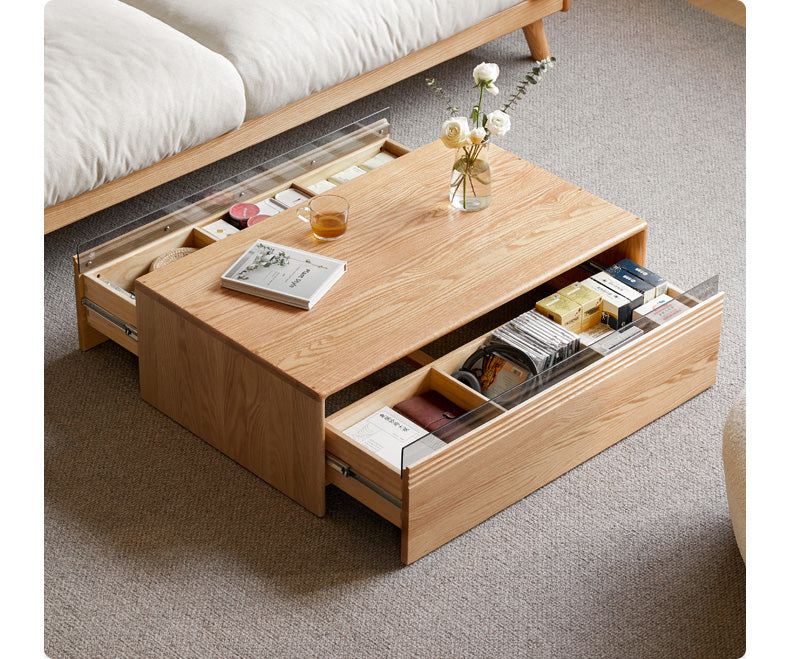 Oak solid wood coffee table modern storage