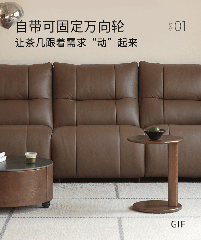 Oak Solid Wood Coffee Table with Layered Round Design and Rock Top