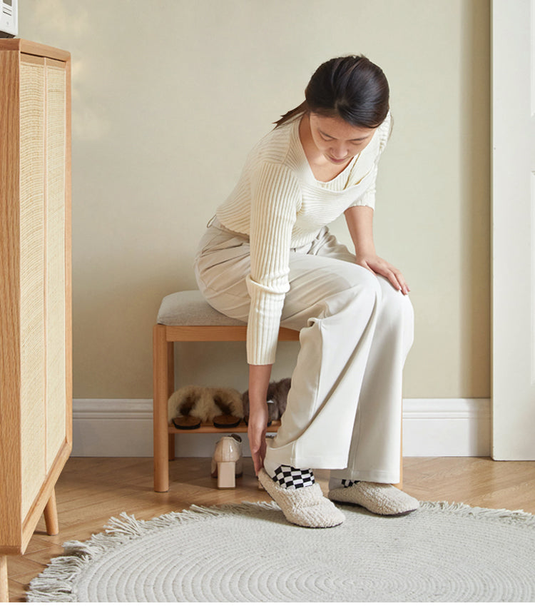 Beech Solid Wood Nordic Soft Cushion Shoe Changing Stool