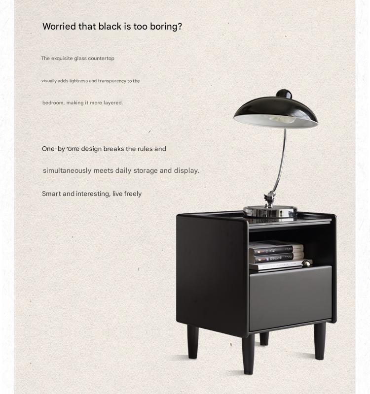 Rubber Solid Wood Modern Black Nightstand