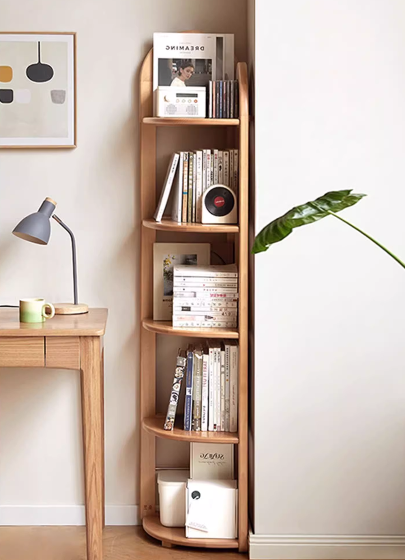 European Beech Solid Wood Corner Bookshelf