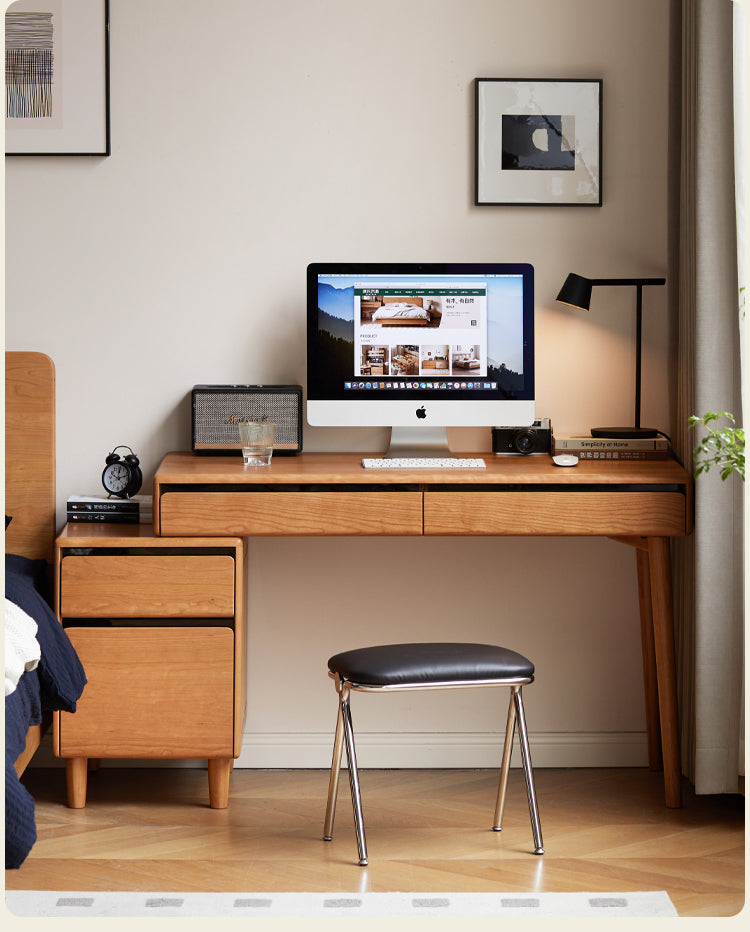 Cherry Solid Wood Retro Retractable Computer Desk