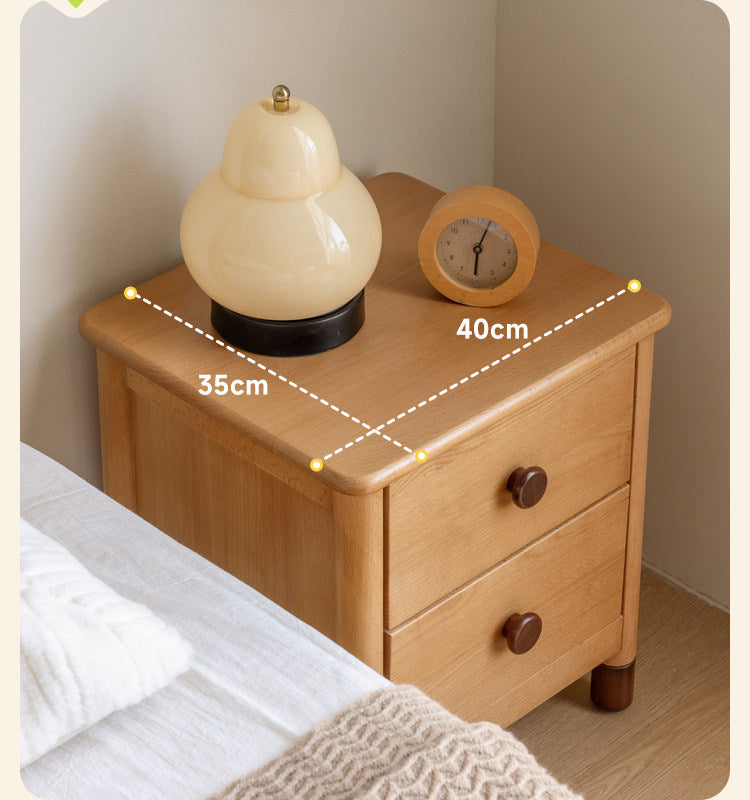Oak, Beech Solid Wood Two-Drawer Nightstand
