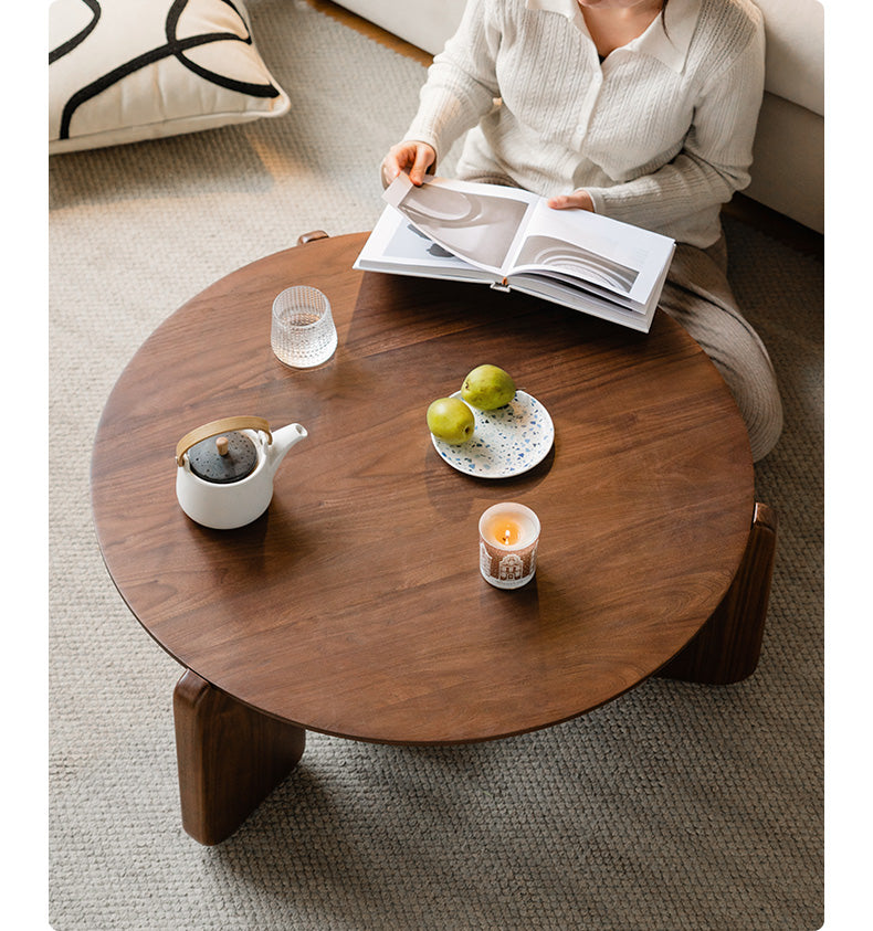 Black walnut solid wood slate round tea coffee table "