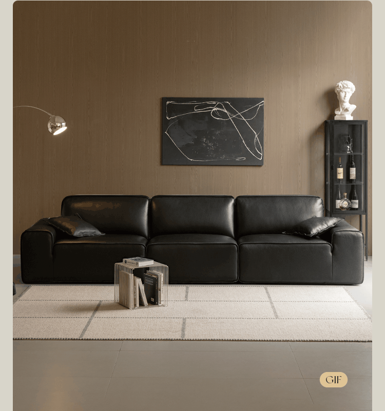 Full Grain Genuine Leather Sofa Contemporary Couch
