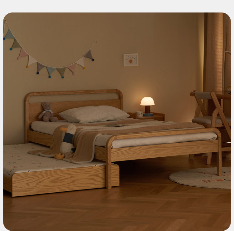 Oak solid wood small single bed with trolley Platform Bed, Headboard-Free Bed